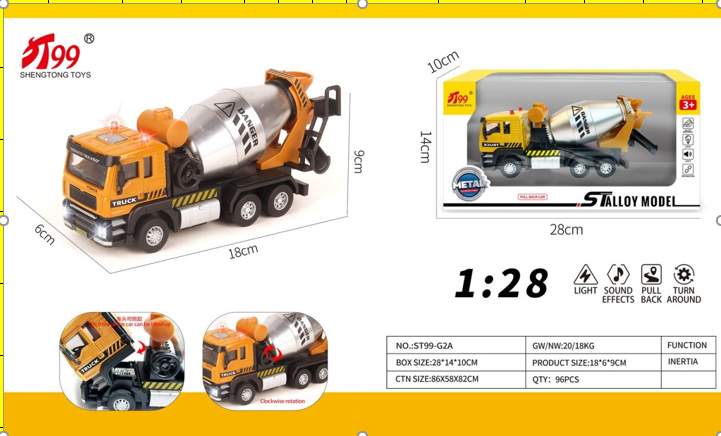 Mô Hình Xe Tải Chở Bồn Bê Tông , tỉ lệ 1:28 , chất liệu hợp kim - Dài 18cm - rộng 6cm - cao 9cm - SKU : oto-ST99-G2A - ( VAT : 003-02-100 ) - K88-T1-S4