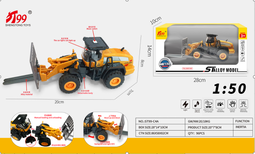 Mô Hình Xe Công Trình Máy Nâng , tỉ lệ 1:50, chất liệu hợp kim và nhựa - Dài 20cm - rộng 7cm - cao 8cm - SKU : oto-ST99-C4A - ( VAT : 003-02-50 ) K88-t1-s10
