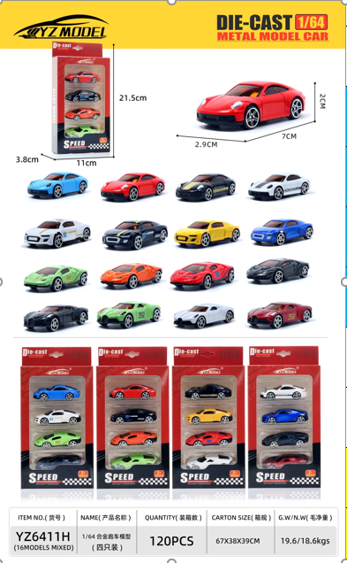 Mô Hình Xe Tổng Hợp tỉ lệ 1:64 - Cao 21cm- Ngang 11cm ( Giá 1 xe - 4 xe 1 vỉ - đặt số lượng 4 ) - Box Màu SKU : oto-YZ6411H - ( Vat - DCM473-10 ) K71-T3-S11