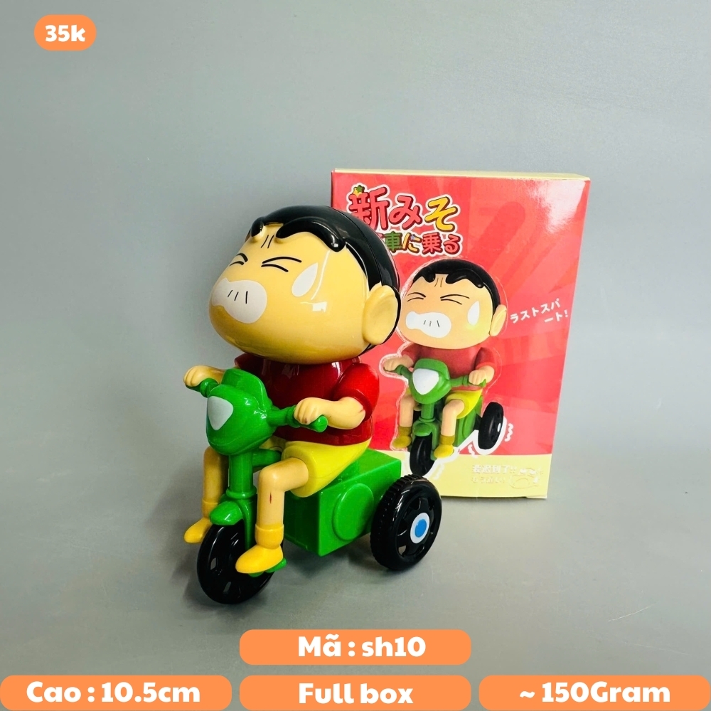 mô hình shin đi xe áo đỏ dây cót - cao : 10.5cm - figure shin - hộp màu