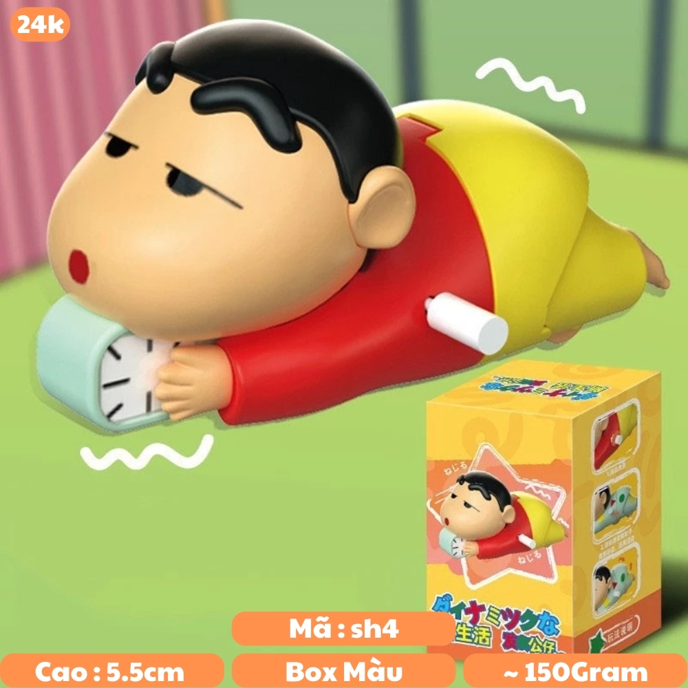 mô hình shin bút chì nằm bò chạy cót áo đỏ - cao : 5.5cm dài 10cm - figure shin - hộp màu -K76-T4-S12