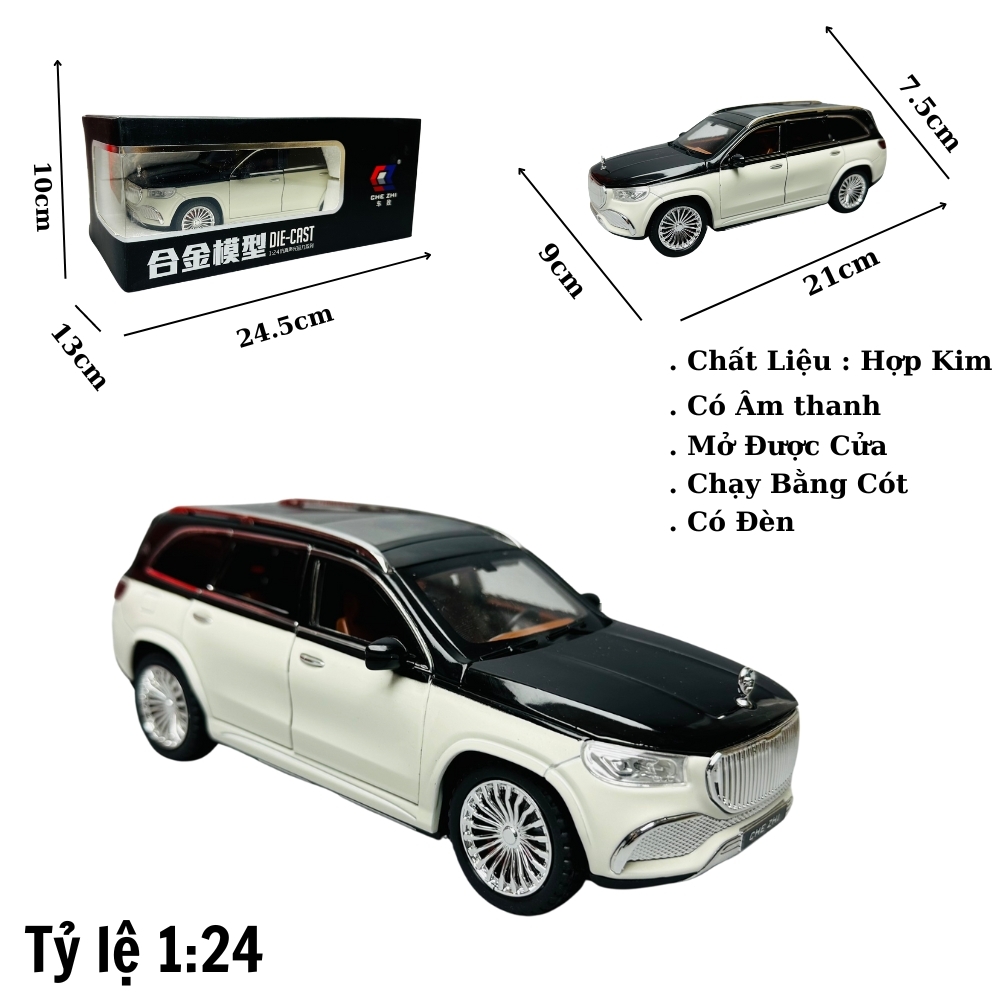 Mô Hình Xe Mẹc GLS trắng 1:24 Hợp kim có thể mở cửa - bánh sau chạy cót - Có tiếng - đèn pha sáng - Dài 21cm - rộng 9cm - cao 7.5cm - nặng ~ 1000gram - FULL BOX : box màu SKU : oto138 - K68-T4-S5