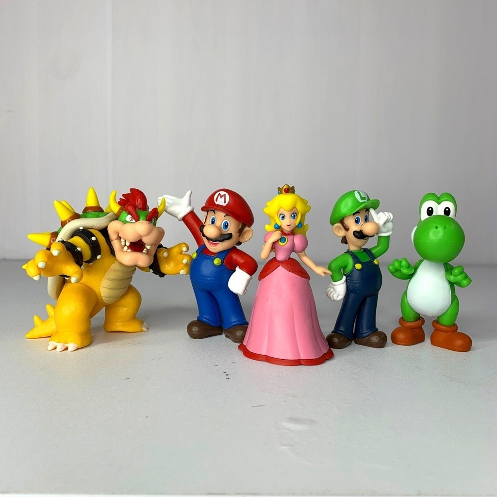 Mô Hình Nấm Lùn Mario - Tổng hợp nhân vật trong Mario - công chúa Peachette + phản diện Bowser + Yoshi + Mario . Cao 10 - 11cm - nặng 350gram - Nobox - N3-K38-T3-S1