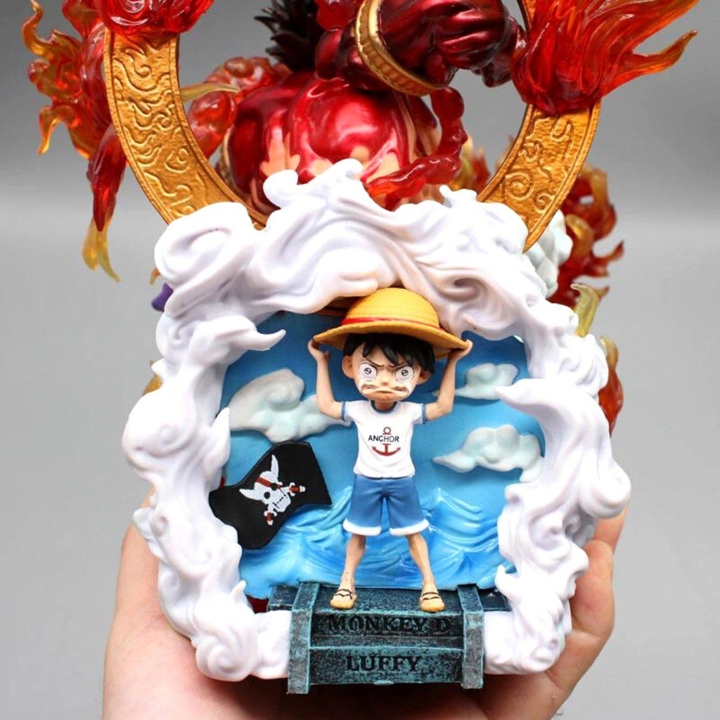Hàng Cao Cấp -Mô Hình OnePiece Mô Hình Luffy Gear 3 Red rock kết hợp Gear 4 - Cao 23cm - nặng 1kg + 2 đầu thay thế - One Piece - no box - N1-K30-T4-S1