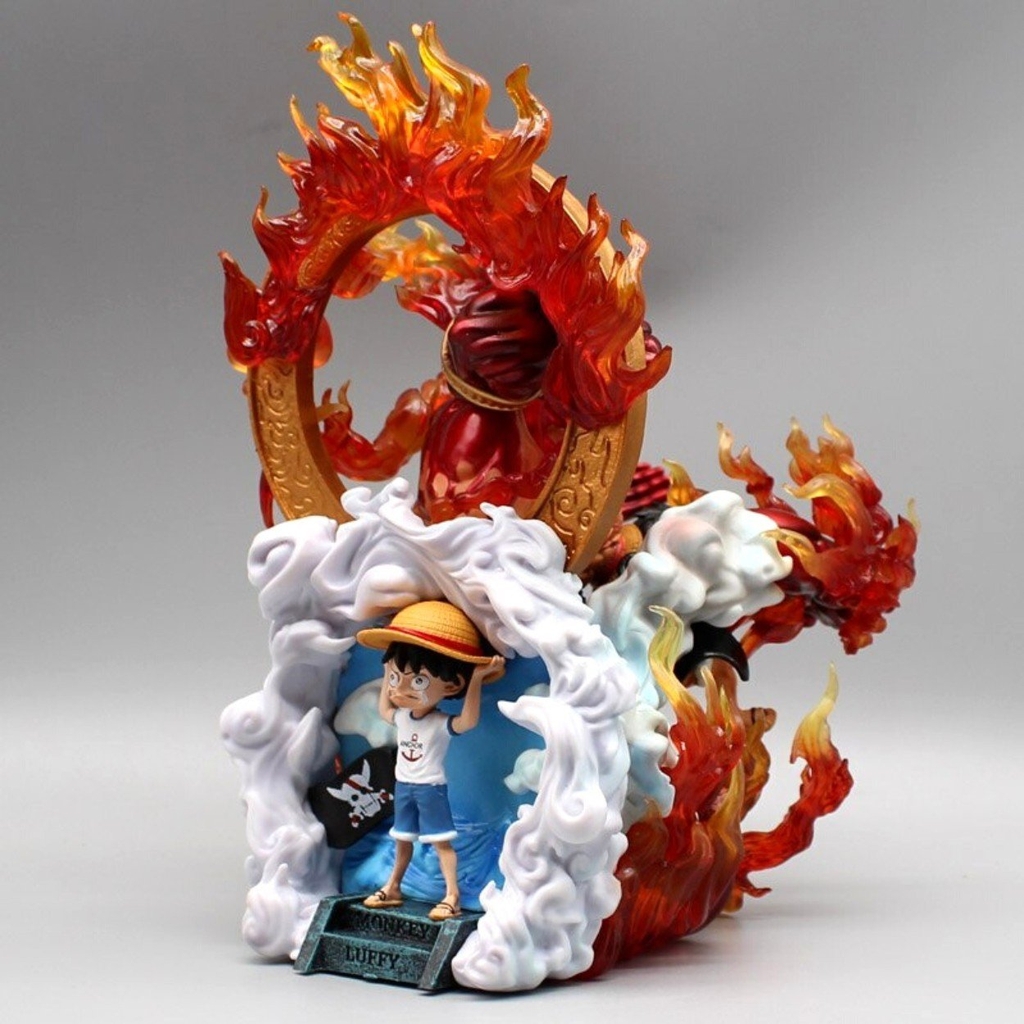 Hàng Cao Cấp -Mô Hình OnePiece Mô Hình Luffy Gear 3 Red rock kết hợp Gear 4 - Cao 23cm - nặng 1kg + 2 đầu thay thế - One Piece - no box - N1-K30-T4-S1