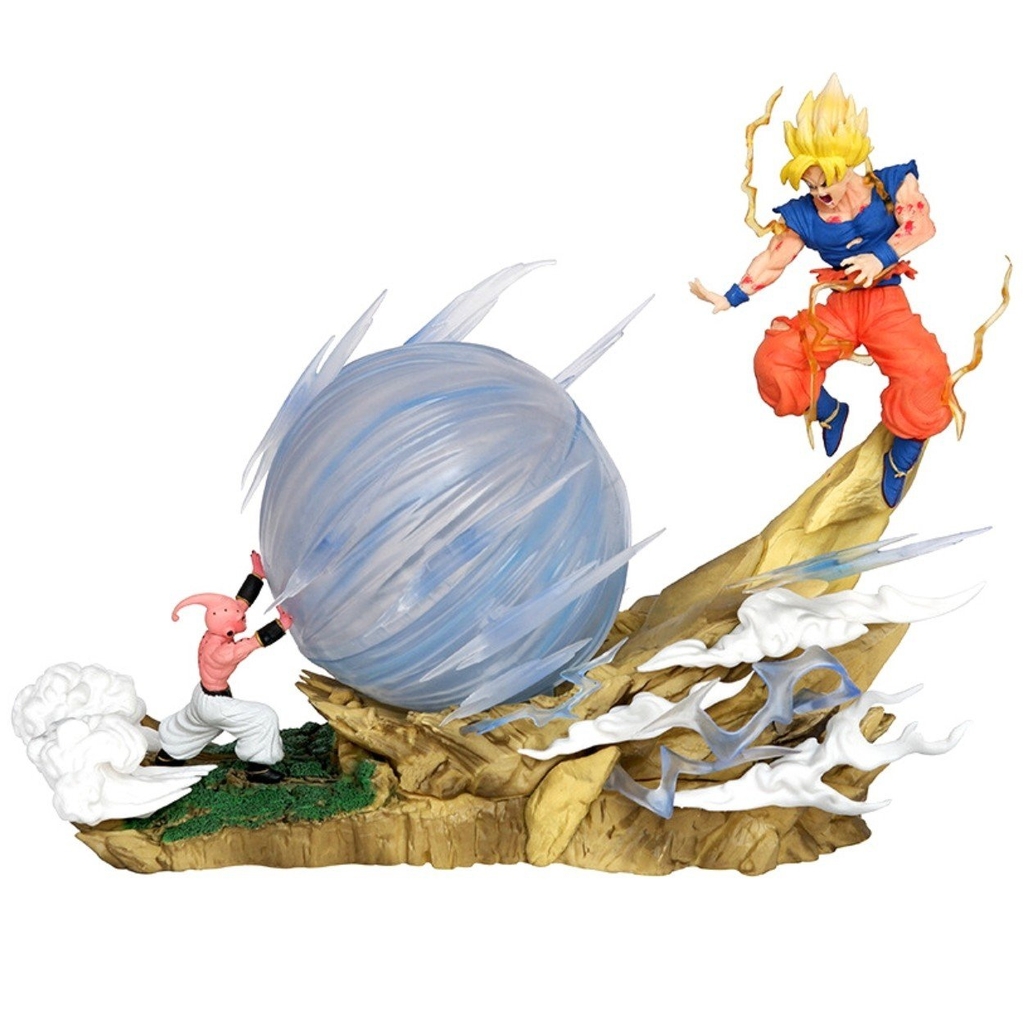 Mô Hình DragonBall Goku Đại chiến  Majin buu + có led ở cầu - Cao 21cm - rộng 26cm , nặng 700gram - Figure DragonBall - Có Hộp màu - K5-T4-S3