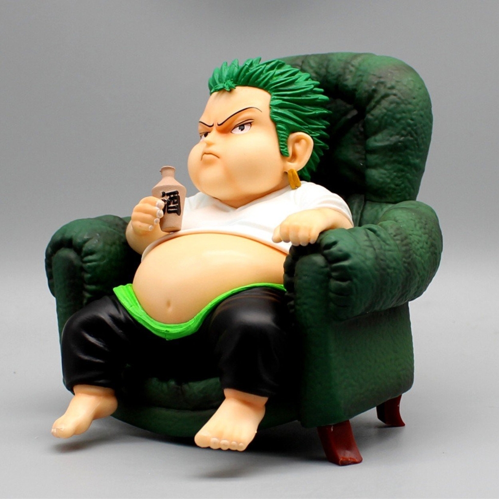Mô Hình OnePiece zoro béo ngồi ghế - Cao 14.5cm - nặng 650gram + có Box + phụ kiện có bình rượu cầm tay - Figure OnePiece - Có Hộp - K18-T3-S1