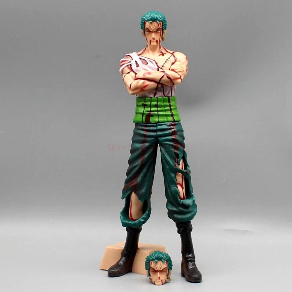 Mô Hình OnePiece Zoro đẫm máu - Cao 29cm - nặng 430gram  + phụ kiện có 2 đầu thay thế + 1 đế kẹp chân - Figure OnePiece - No box -  N3-K59-T1-S2