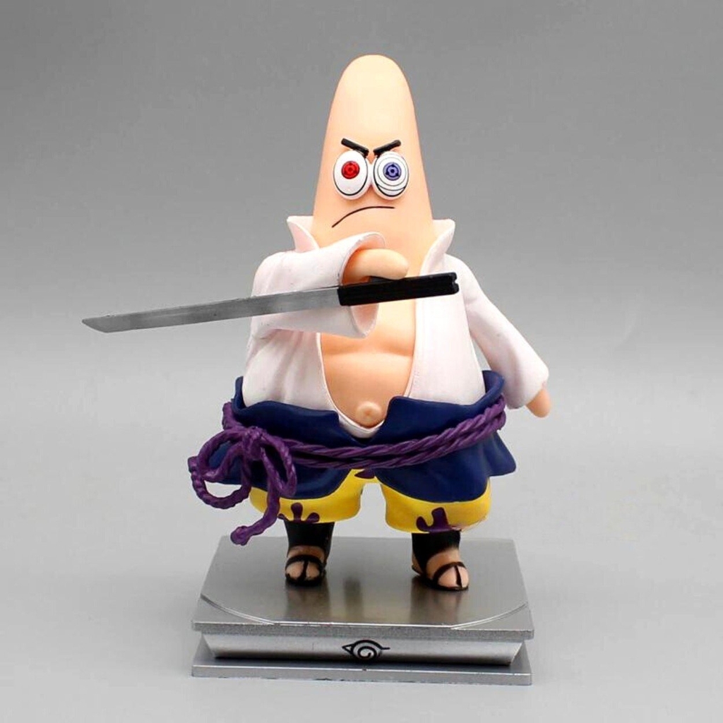 Mô hình Patrick Star Cosplay Sasuke - Cao 14cm - nặng 230gram - Phụ kiện : có đế đi kèm + Kiếm - Có Box + Bọc túi nilon - Figure Naruto - Có Hộp Màu