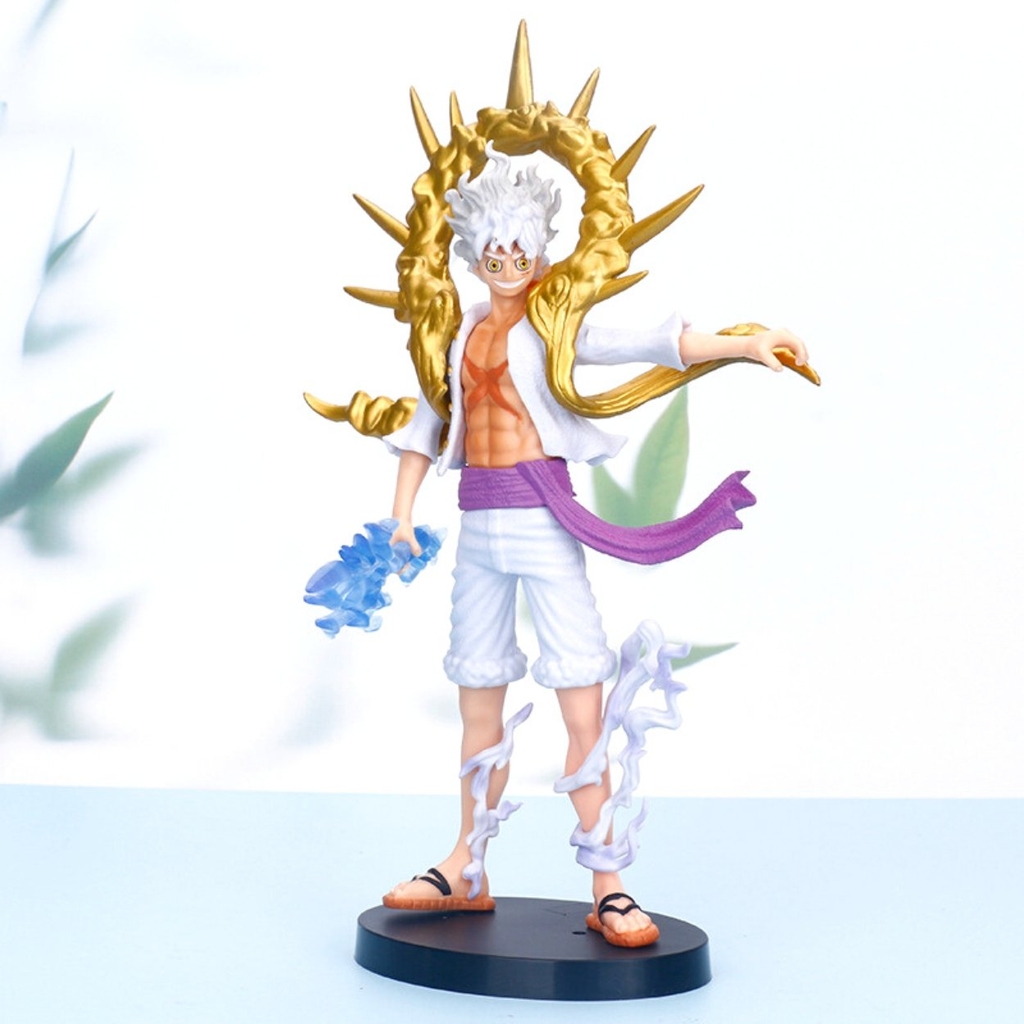 Sỉ Thùng - giá 85k / sản phẩm , Mã 5148C - số lượng 50 - Mô hình OnePiece Luffy Gear 5 Nika trắng vòng vàng Cao 28cm bản có vũ khí cầm tay - One Piece - Có Hộp Màu