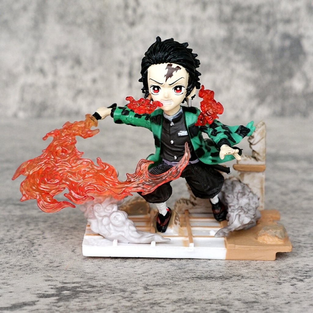 Mô Hình Kimetsu No Yaiba tanjiro chiến đấu - Cao 9cm - nặng 130gram - Phụ kiện : Kiếm - Figure Thanh gươm diệt quỷ - Có Vỏ Hộp màu