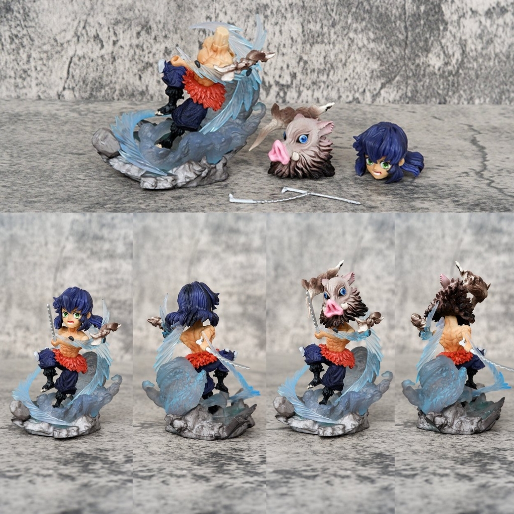 Mô Hình Kimetsu No Yaiba Inosuke chibi chiến đấu - Cao 10cm - nặng 130gram - Phụ kiện : 2 đầu thay thế + 2 kiếm - Figure Thanh gươm diệt quỷ - Có Vỏ Hộp màu - N1-K45-T4-S1