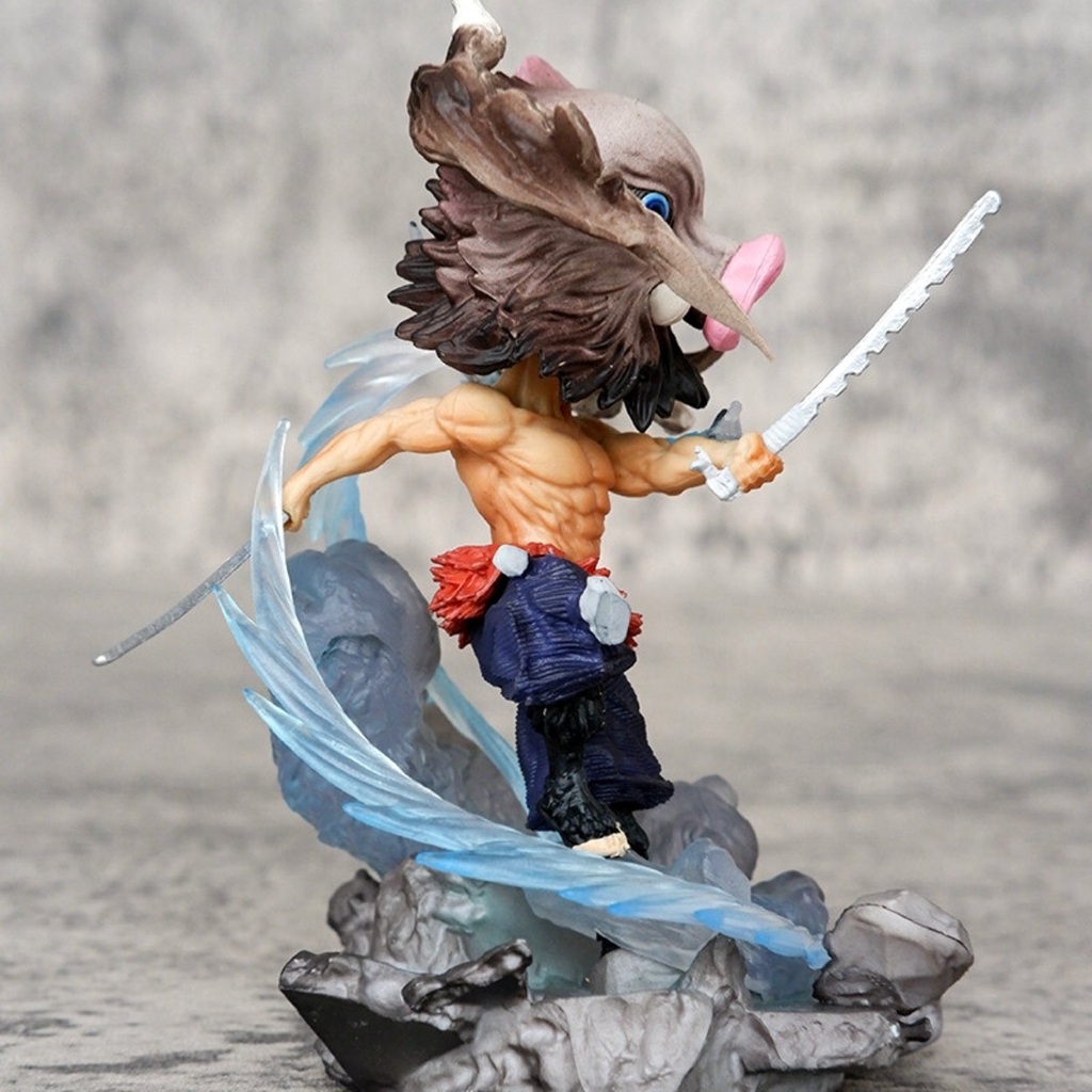 Mô Hình Kimetsu No Yaiba Inosuke chibi chiến đấu - Cao 10cm - nặng 130gram - Phụ kiện : 2 đầu thay thế + 2 kiếm - Figure Thanh gươm diệt quỷ - Có Vỏ Hộp màu - N1-K45-T4-S1