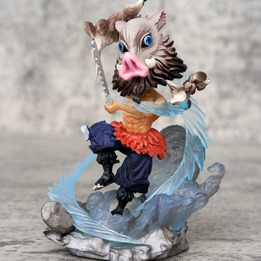 Mô Hình Kimetsu No Yaiba Inosuke chibi chiến đấu - Cao 10cm - nặng 130gram - Phụ kiện : 2 đầu thay thế + 2 kiếm - Figure Thanh gươm diệt quỷ - Có Vỏ Hộp màu - N1-K45-T4-S1