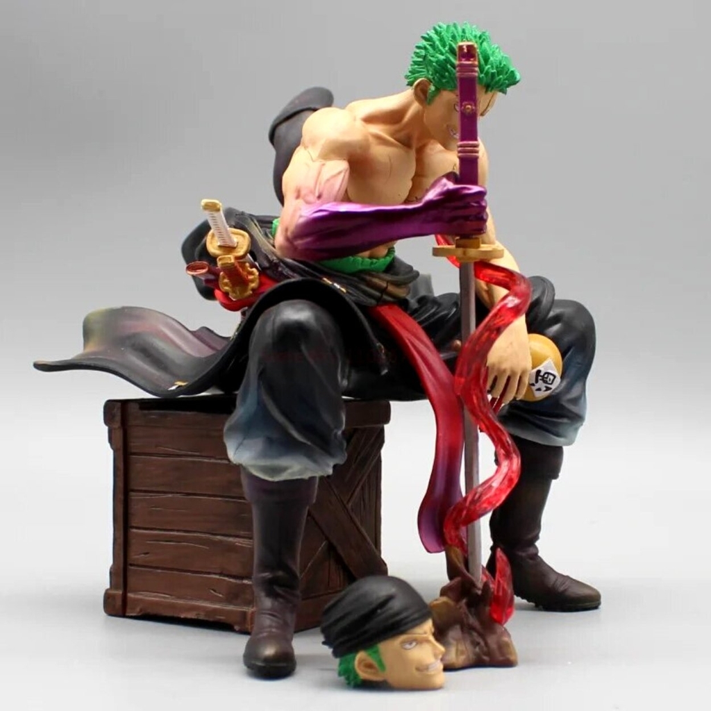 Mô Hình OnePiece Zoro cầm kiếm enma ngồi - Cao 14,5cm - rộng 13cm - nặng 520gram - Phụ kiện : 2 đầu + 1 kiếm + thùng gỗ ngồi , Figure OnePiece -  có hộp màu N2