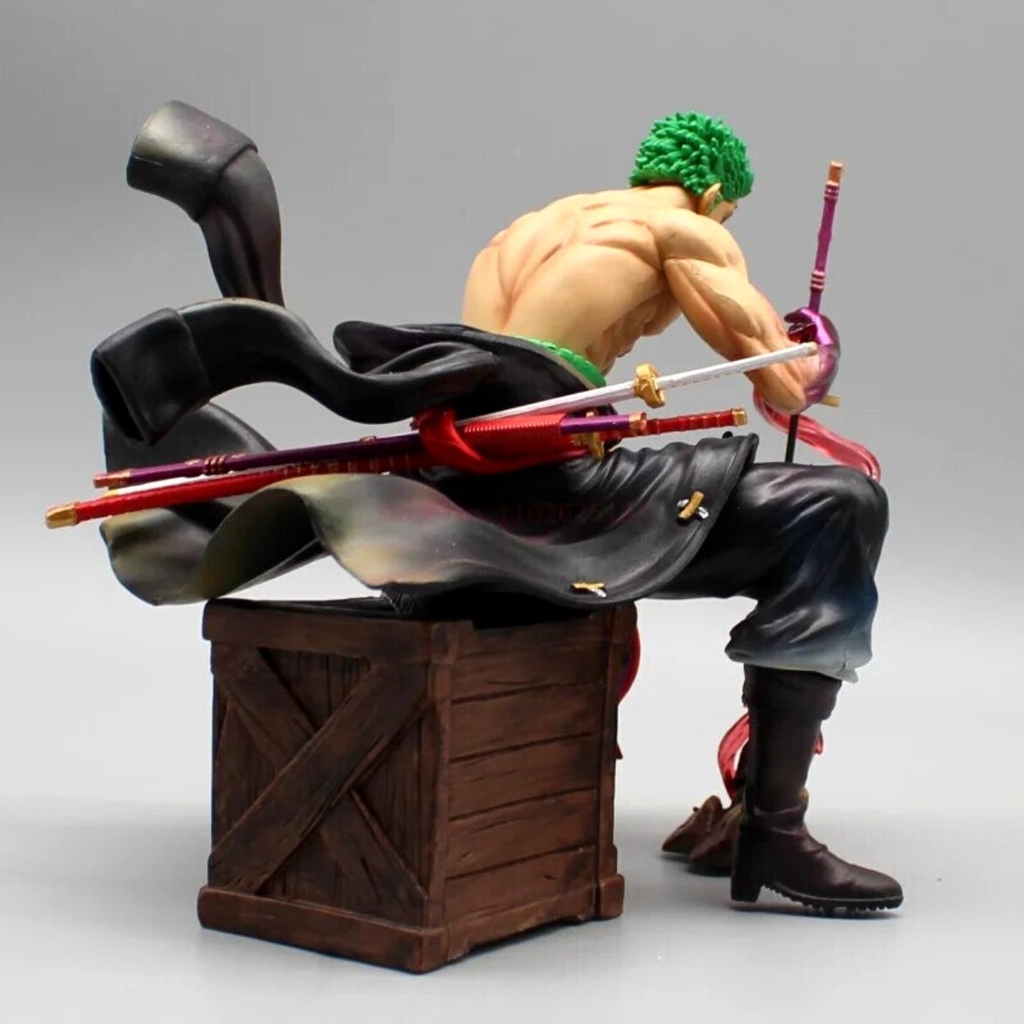 Mô Hình OnePiece Zoro cầm kiếm enma ngồi - Cao 14,5cm - rộng 13cm - nặng 520gram - Phụ kiện : 2 đầu + 1 kiếm + thùng gỗ ngồi , Figure OnePiece -  có hộp màu N2