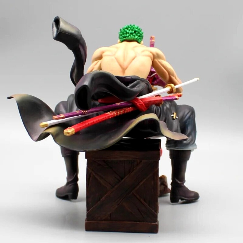 Mô Hình OnePiece Zoro cầm kiếm enma ngồi - Cao 14,5cm - rộng 13cm - nặng 520gram - Phụ kiện : 2 đầu + 1 kiếm + thùng gỗ ngồi , Figure OnePiece -  có hộp màu N2