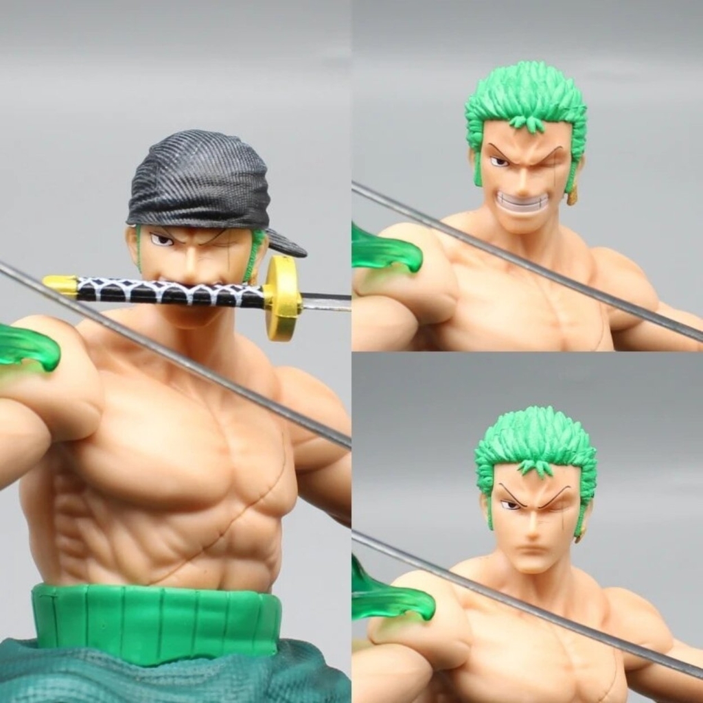 Mô Hình OnePieceZoro Tam kiếm - Cao 32cm - Rộng 21cm - nặng 1kg8 - Phụ Kiện : 3 kiếm + 3 đầu , Figure OnePiece -  có hộp màu - N1-K49-T5-S2