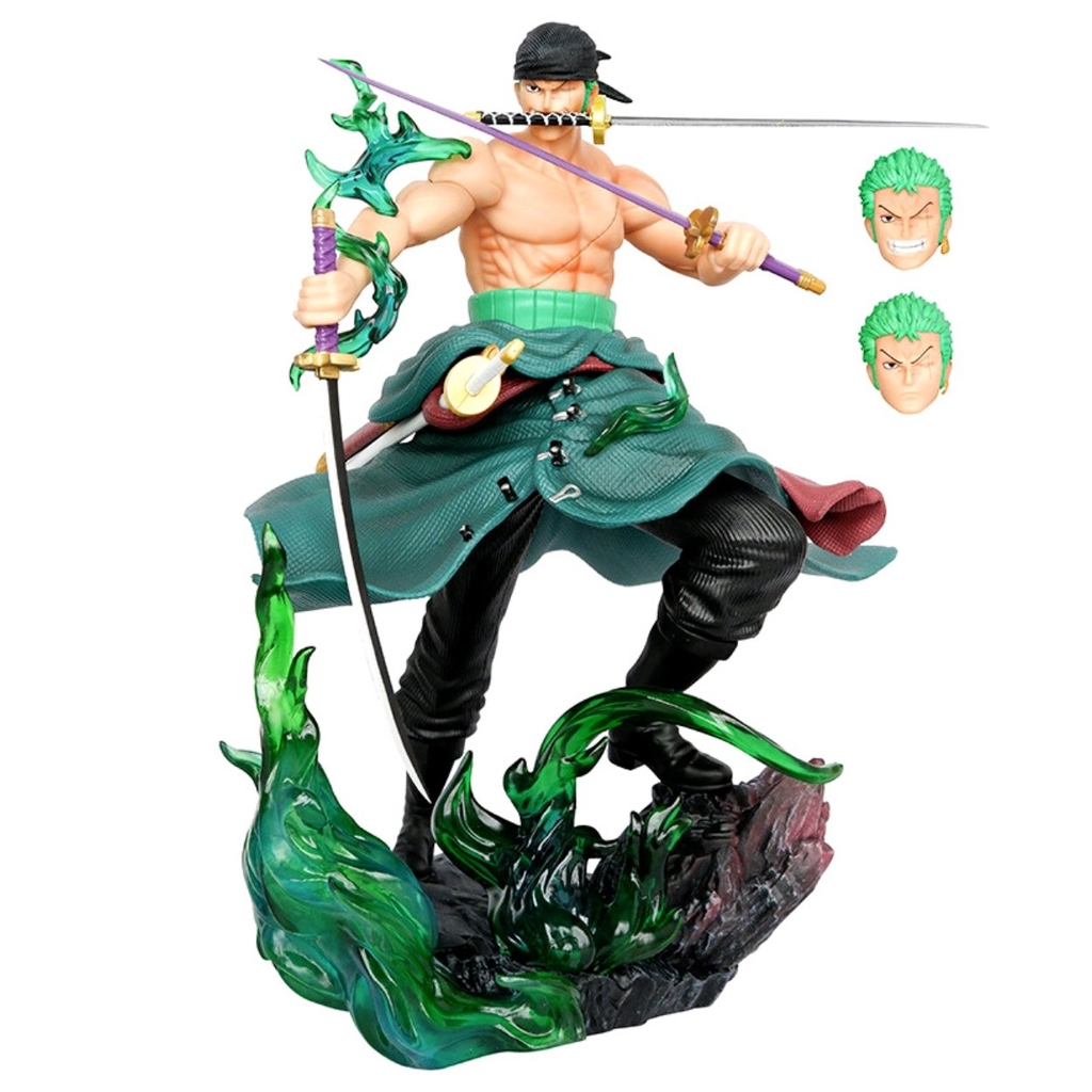 Mô Hình OnePieceZoro Tam kiếm - Cao 32cm - Rộng 21cm - nặng 1kg8 - Phụ Kiện : 3 kiếm + 3 đầu , Figure OnePiece -  có hộp màu - (VAT 002-01-250)  -K12-T4-S5