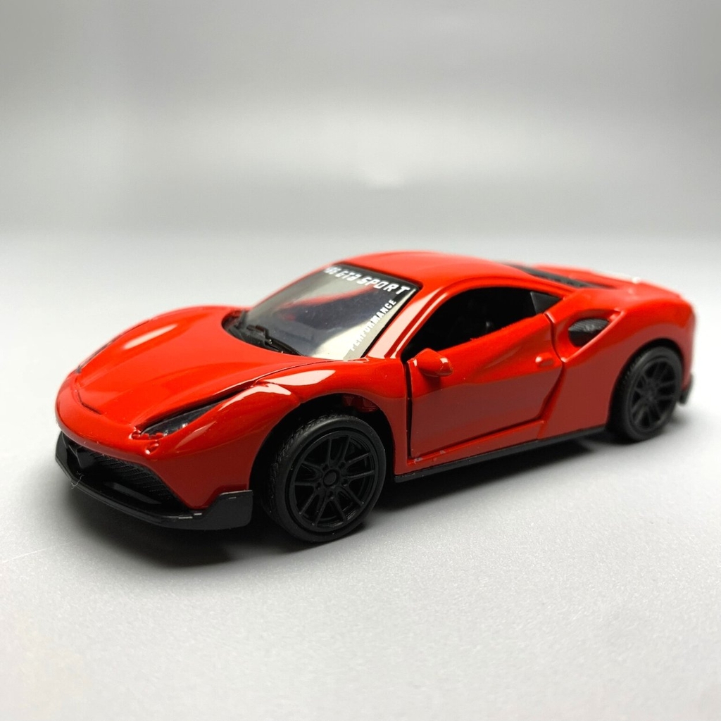 Mô Hình xe Ferrari 488 GTB Đỏ tỉ lệ 1:43 Hợp kim có thể mở cửa - bánh sau chạy cót - Dài 10cm - cao 3cm - nặng 200gram - Figure Oto - FULL BOX : box màu số4