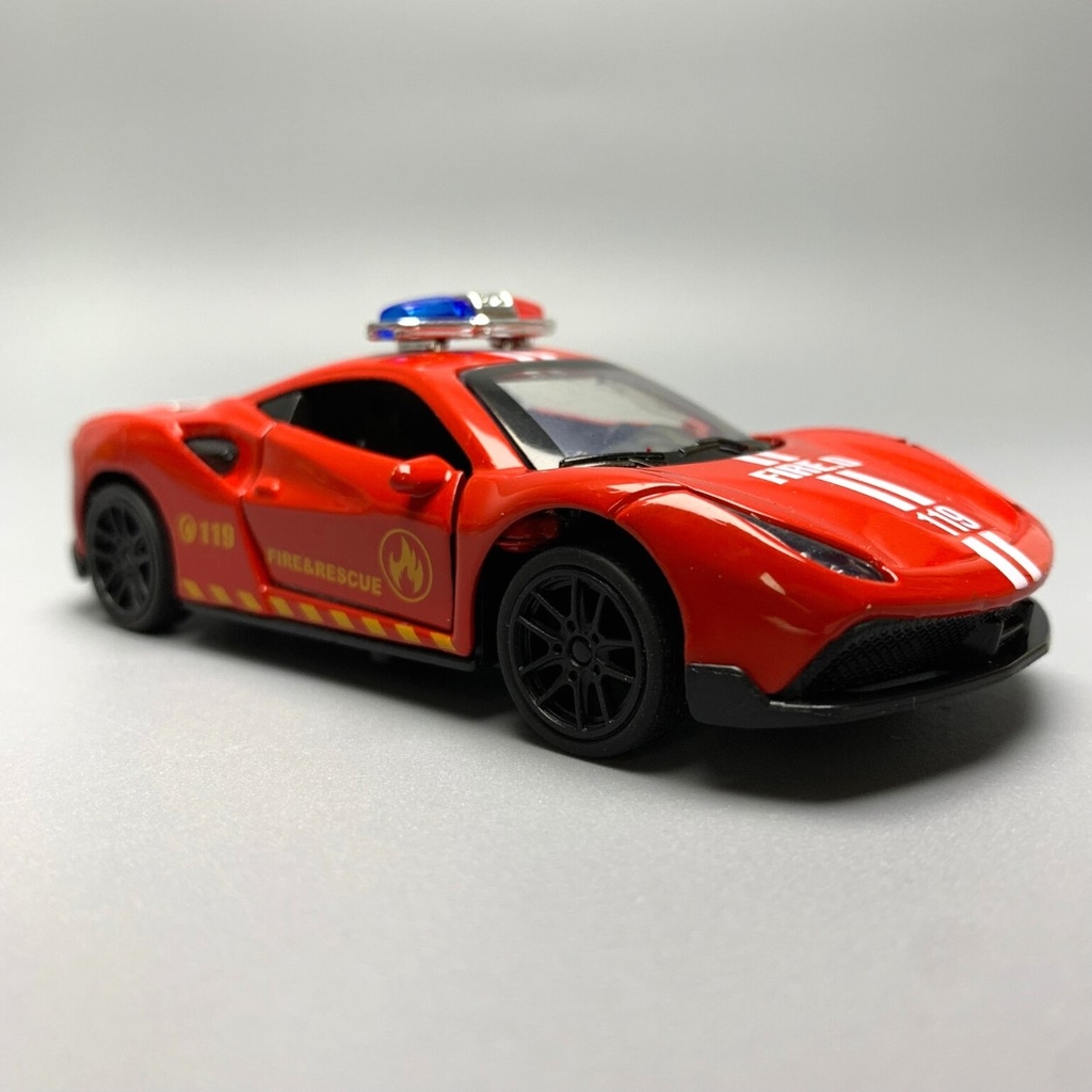 Mô Hình xe Ferrari police 488 GTB Đỏ tỉ lệ 1:43 Hợp kim có thể mở cửa - bánh sau chạy cót - Dài 10cm - cao 3cm - nặng 200gram - Figure Oto - FULL BOX : box màu số 16