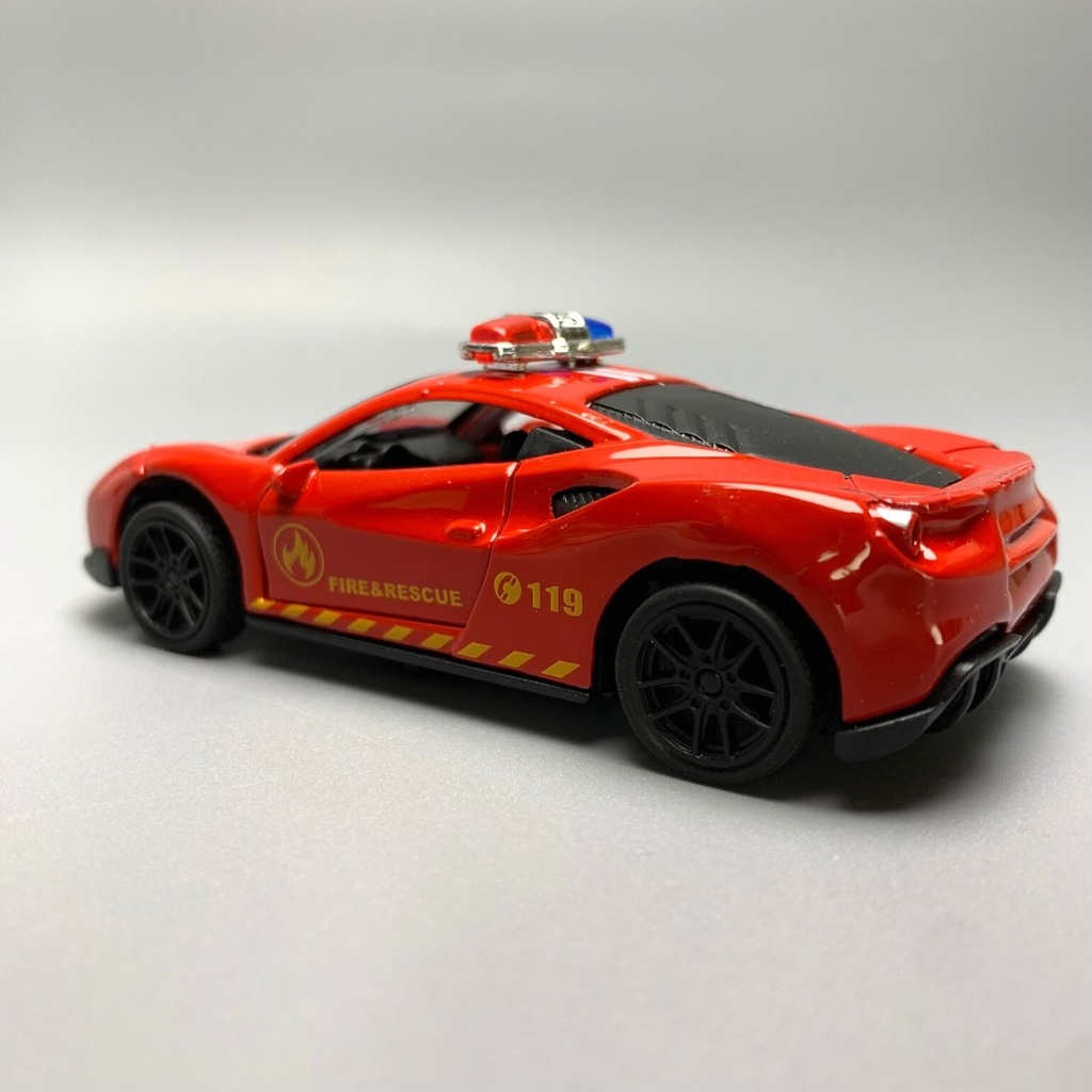 Mô Hình xe Ferrari police 488 GTB Đỏ tỉ lệ 1:43 Hợp kim có thể mở cửa - bánh sau chạy cót - Dài 10cm - cao 3cm - nặng 200gram - Figure Oto - FULL BOX : box màu số 16