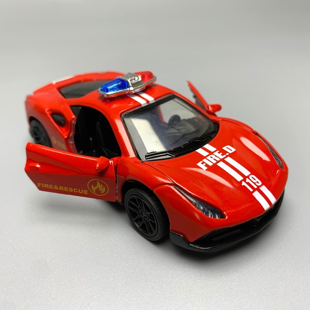 Mô Hình xe Ferrari police 488 GTB Đỏ tỉ lệ 1:43 Hợp kim có thể mở cửa - bánh sau chạy cót - Dài 10cm - cao 3cm - nặng 200gram - Figure Oto - FULL BOX : box màu số 16