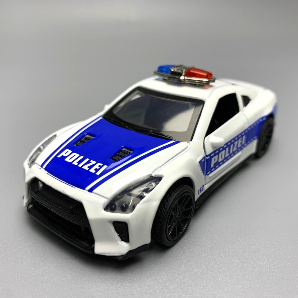 Mô Hình xe NISSAN police  GTR tỉ lệ 1:43 Hợp kim có thể mở cửa - bánh sau chạy cót - Dài 10cm - cao 3cm - nặng 200gram - Figure Oto - FULL BOX : box màu - K69-T2-S10