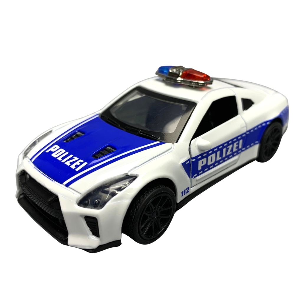 Mô Hình xe NISSAN police  GTR tỉ lệ 1:43 Hợp kim có thể mở cửa - bánh sau chạy cót - Dài 10cm - cao 3cm - nặng 200gram - Figure Oto - FULL BOX : box màu - K69-T2-S10