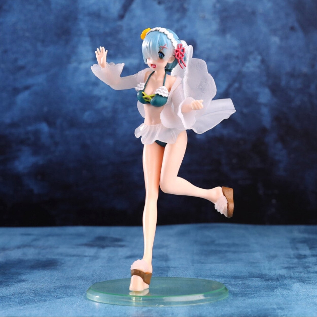 Mô Hình RE:ZERO Rem tóc xanh bikini dáng đứng siêu quyến rũ -  cao 21cm - rộng 11cm - nặng 130Gram - Figure RE:ZERO - Có Hộp màu - N1-K34-T1-S2