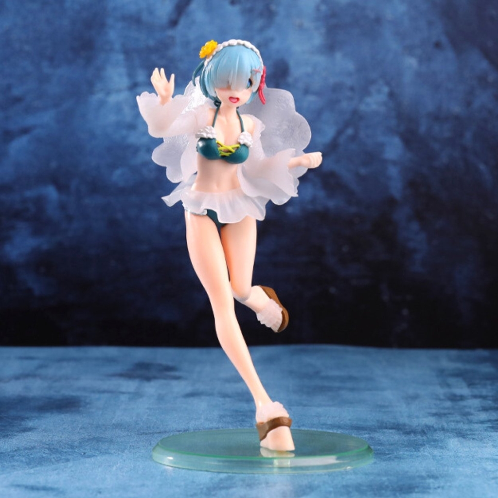 Mô Hình RE:ZERO Rem tóc xanh bikini dáng đứng siêu quyến rũ -  cao 21cm - rộng 11cm - nặng 130Gram - Figure RE:ZERO - Có Hộp màu