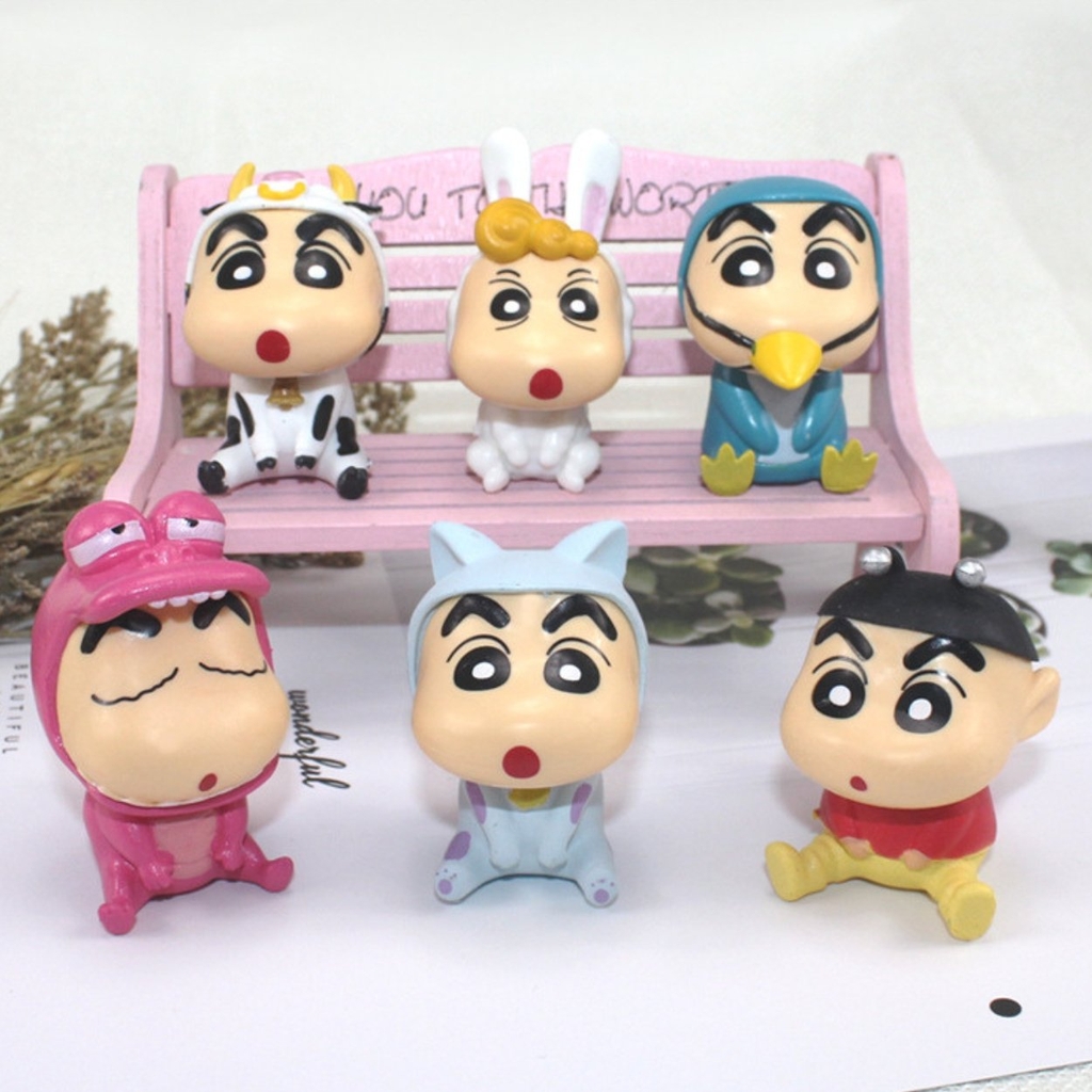 Mô Hình Bộ 6 nhân vật shin bút chì - Cao 5cm - nặng 200gram - Figure Cậu Bé Bút Chì  - No box : bọc túi OPP N3-k52-t1-s2