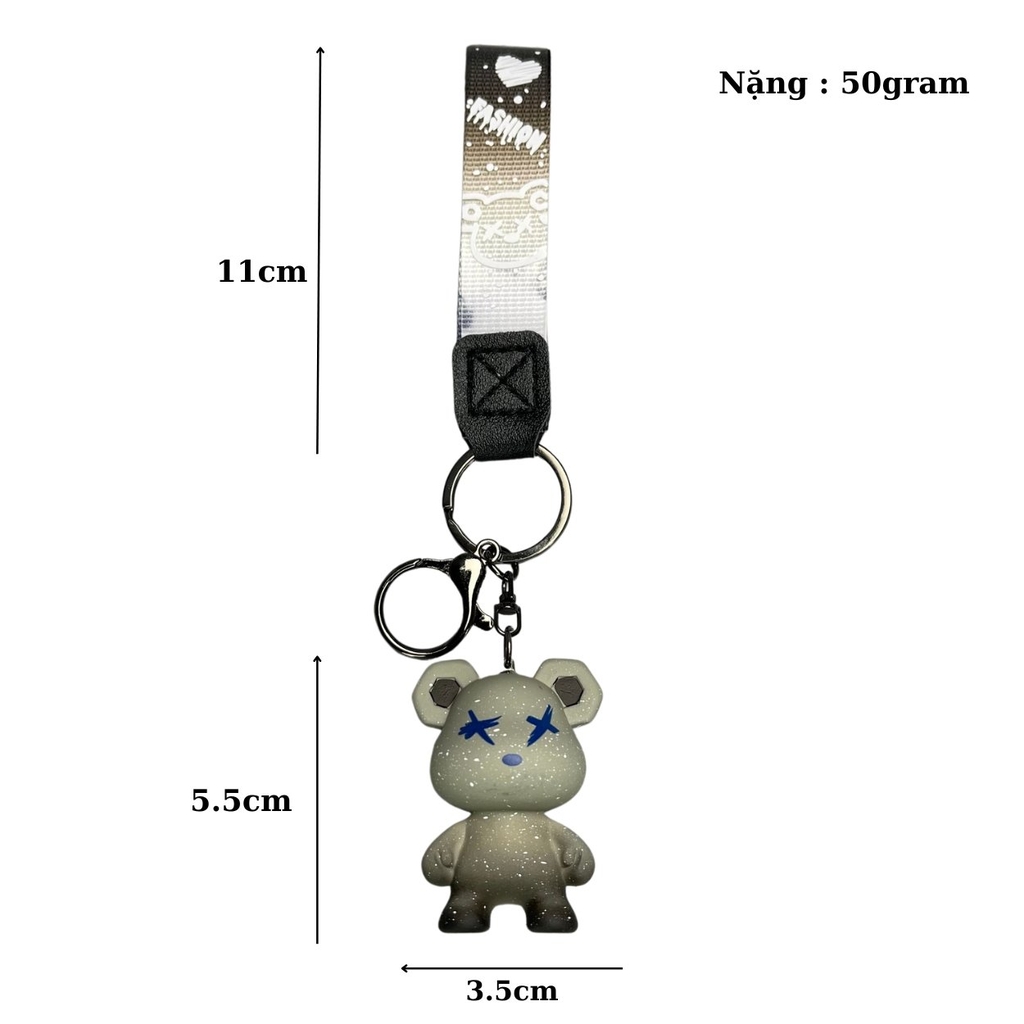 Móc khóa gấu Bearbrick màu xám - Dây móc dài : 11cm - mô hình gấu Bearbrick Cao : 5.5cm - Nặng 50gram - No Box : Bọc túi OPP n3-t3