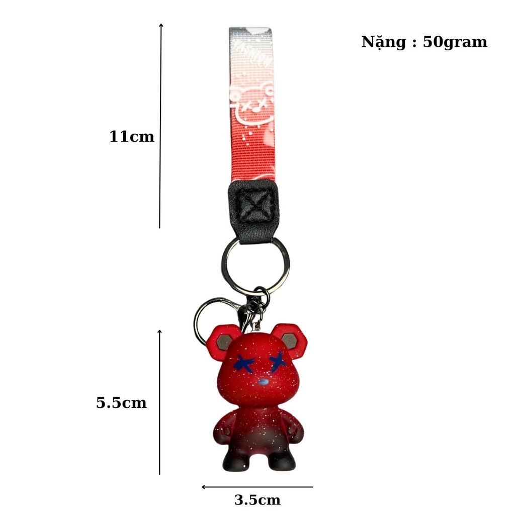 Móc khóa gấu Bearbrick màu Đỏ - Dây móc dài : 11cm - mô hình gấu Bearbrick Cao : 5.5cm - Nặng 50gram - No Box : Bọc túi OPP - N3-K13-T2-S2