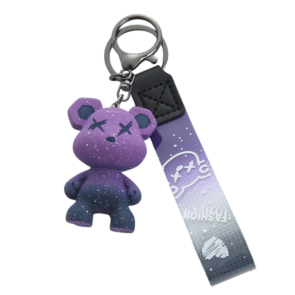 Móc khóa gấu Bearbrick màu Tím - Dây móc dài : 11cm - mô hình gấu Bearbrick Cao : 5.5cm - Nặng 50gram - No Box : Bọc túi OPP n3-t3