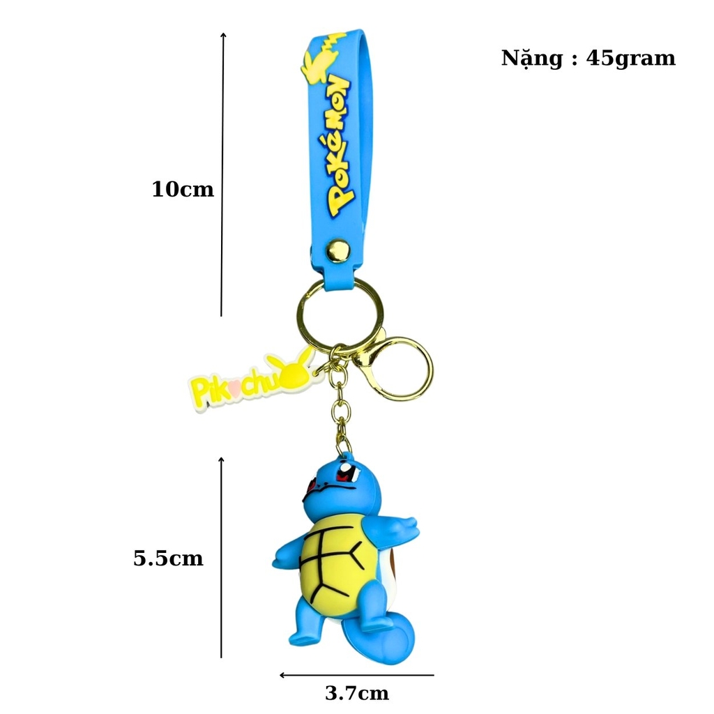 Móc khóa Rùa nước Squirtle - Dây móc dài : 10cm - mô hình Rùa nước Squirtle  Cao : 5.5cm - Nặng 45gram - No Box : Bọc túi OPP - N3-K14-T4-S3