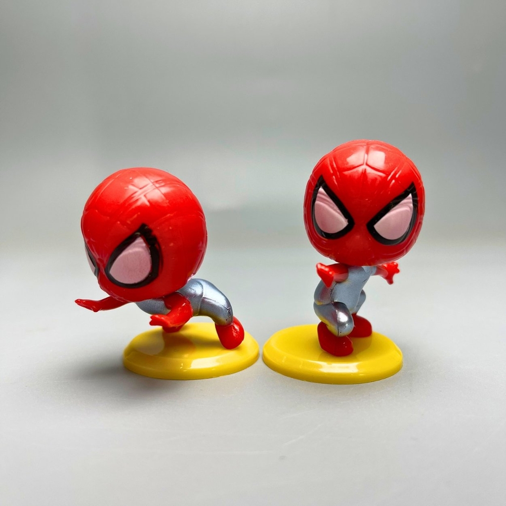 Bộ 8 spider man chibi - Cao 4-5cm - nặng 50gram - Phụ kiện : đế + chân nhện - No box : bọc túi OPP