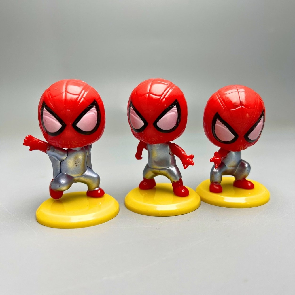 Bộ 8 spider man chibi - Cao 4-5cm - nặng 50gram - Phụ kiện : đế + chân nhện - No box : bọc túi OPP