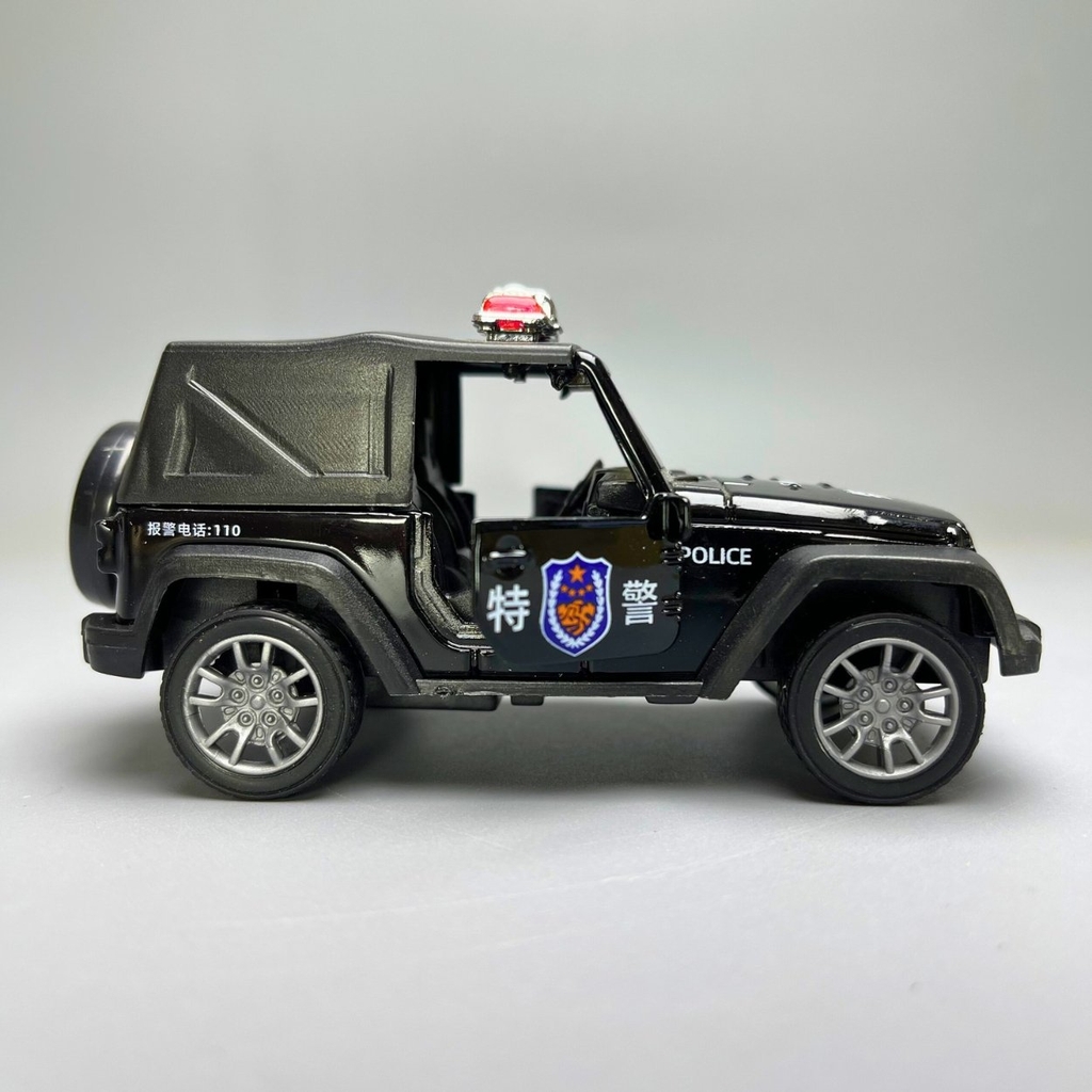 Mô Hình xe JEEP Police màu đen - tỉ lệ 1:36 Hợp kim có thể mở cửa - bánh sau chạy cót - Dài 11cm - rộng 5cm - cao 4cm - nặng : 200gram - FULL BOX : box màu