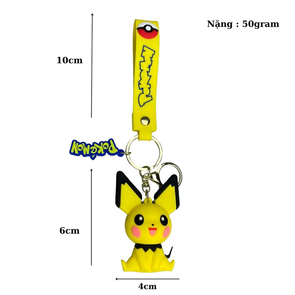 Móc Khóa Pikachu ngồi tai đen - Dây móc dài : 10cm - Mô Hình Cao : 6cm - Nặng : 50gram - No Box : bọc túi OPP