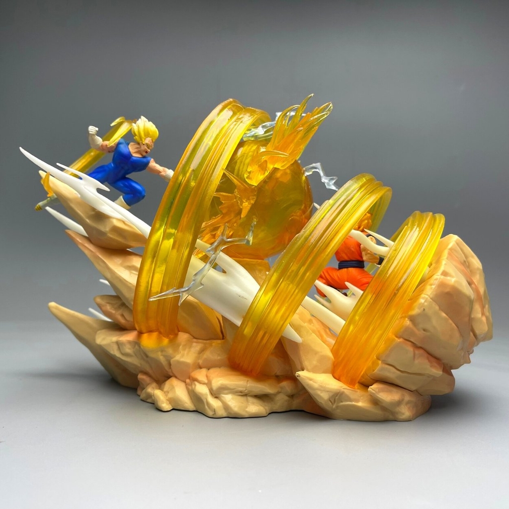 Mô hình DragonBall Goku đại chiến Vegeta Majin - Cao 17cm - ngang 25cm - nặng 400gram - Phụ kiện : LED - Dragon Ball - No box - N1-K21-T5-S3