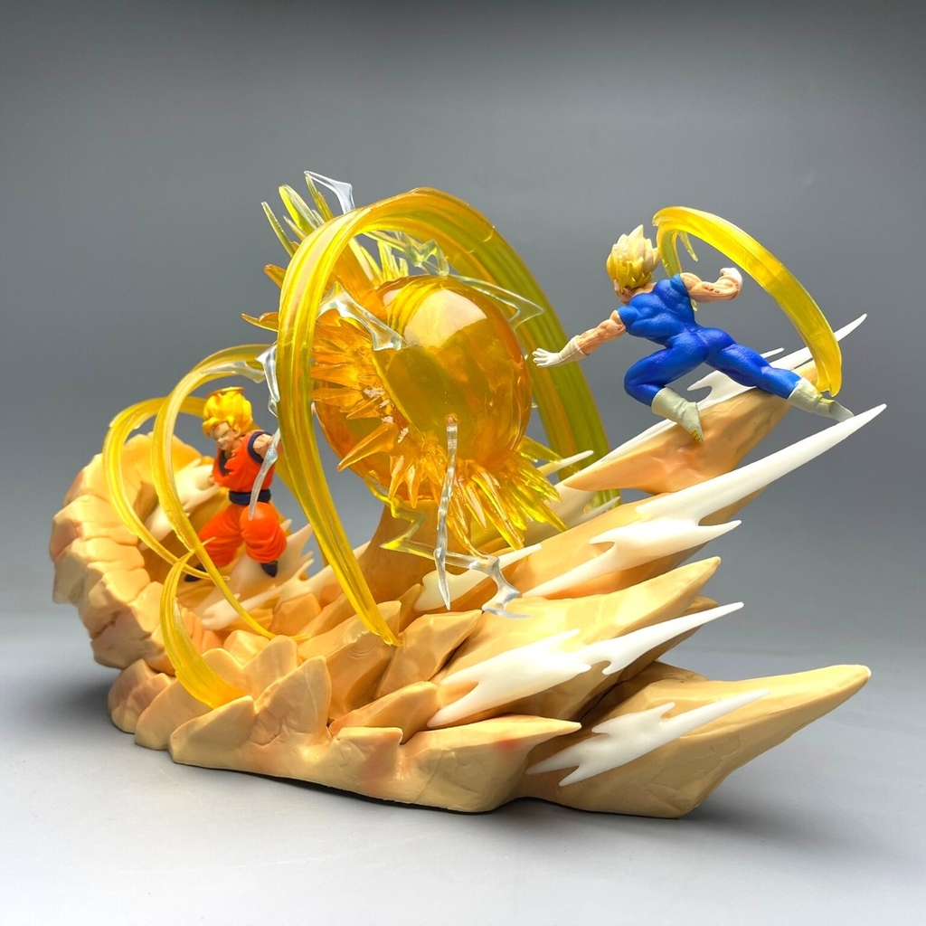 Mô hình DragonBall Goku đại chiến Vegeta Majin - Cao 17cm - ngang 25cm - nặng 400gram - Phụ kiện : LED - Dragon Ball - No box - N1-K21-T5-S3