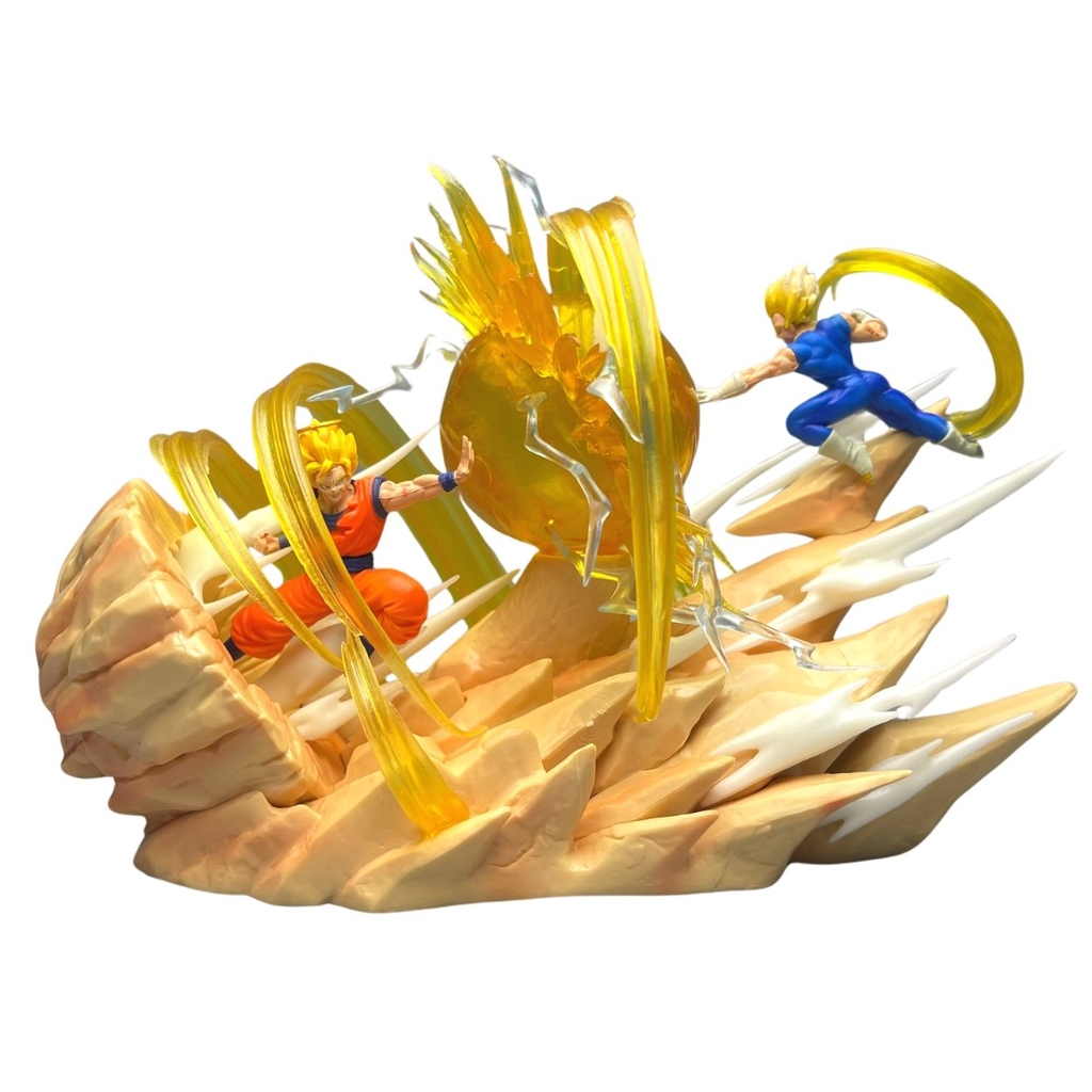 Mô hình DragonBall Goku đại chiến Vegeta Majin - Cao 17cm - ngang 25cm - nặng 400gram - Phụ kiện : LED - Dragon Ball - No box - N1-K21-T5-S3