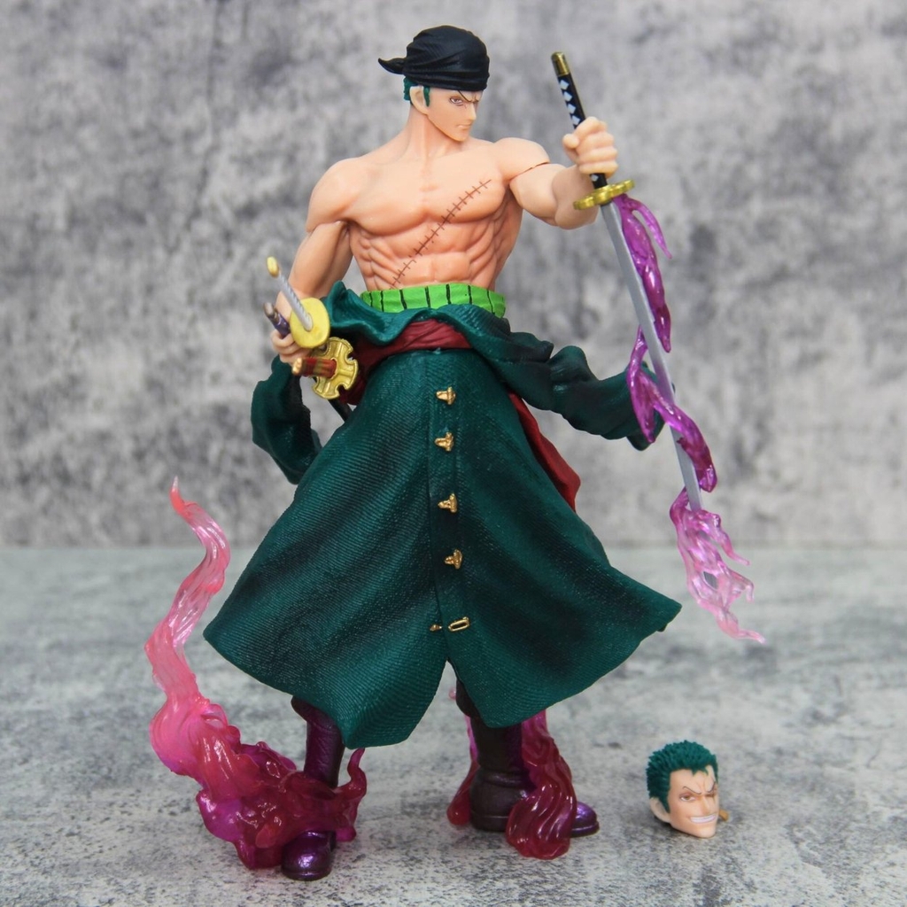 Mô Hình OnePiece Zoro dáng đứng cầm kiếm - Cao 24cm - nặng 450gram - Phụ kiện : Kiếm , đầu thay thay thế -  Figure OnePiece -  Có Hộp màu - N4-K15