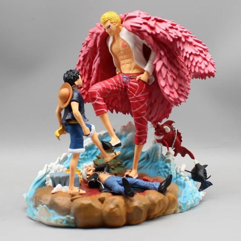 Mô Hình OnePiece Luffy và Law chiến đấu Doflamingo cao 20cm - nặng 1kg - Box màu - Figure OnePiece