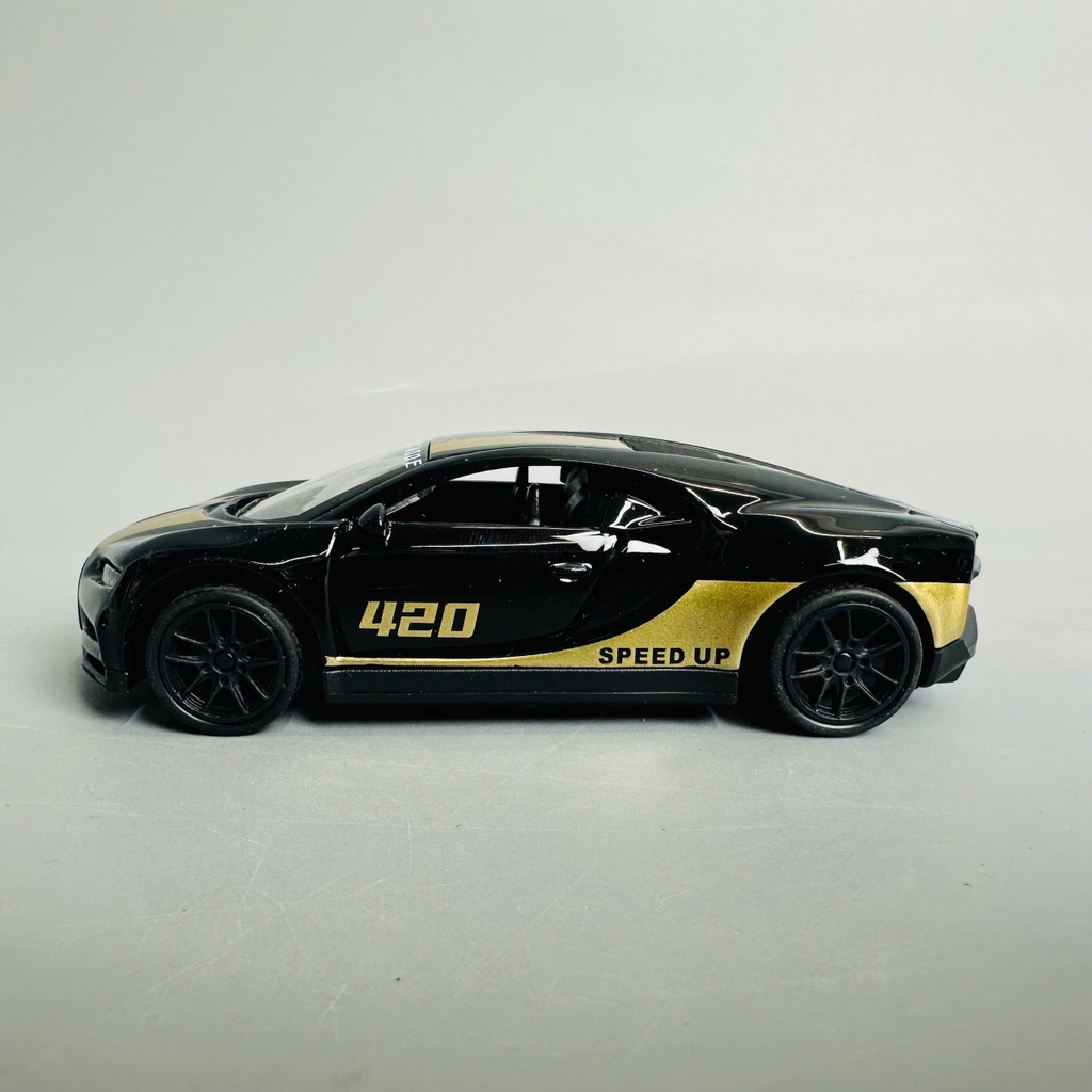 Mô Hình xe bugati đen sọc vàng tỉ lệ 1:43 Hợp kim có thể mở cửa - bánh sau chạy cót - Dài 10cm - cao 3cm - nặng 200gram - Figure Oto - FULL BOX : box màu - SKU : oto362 số 23