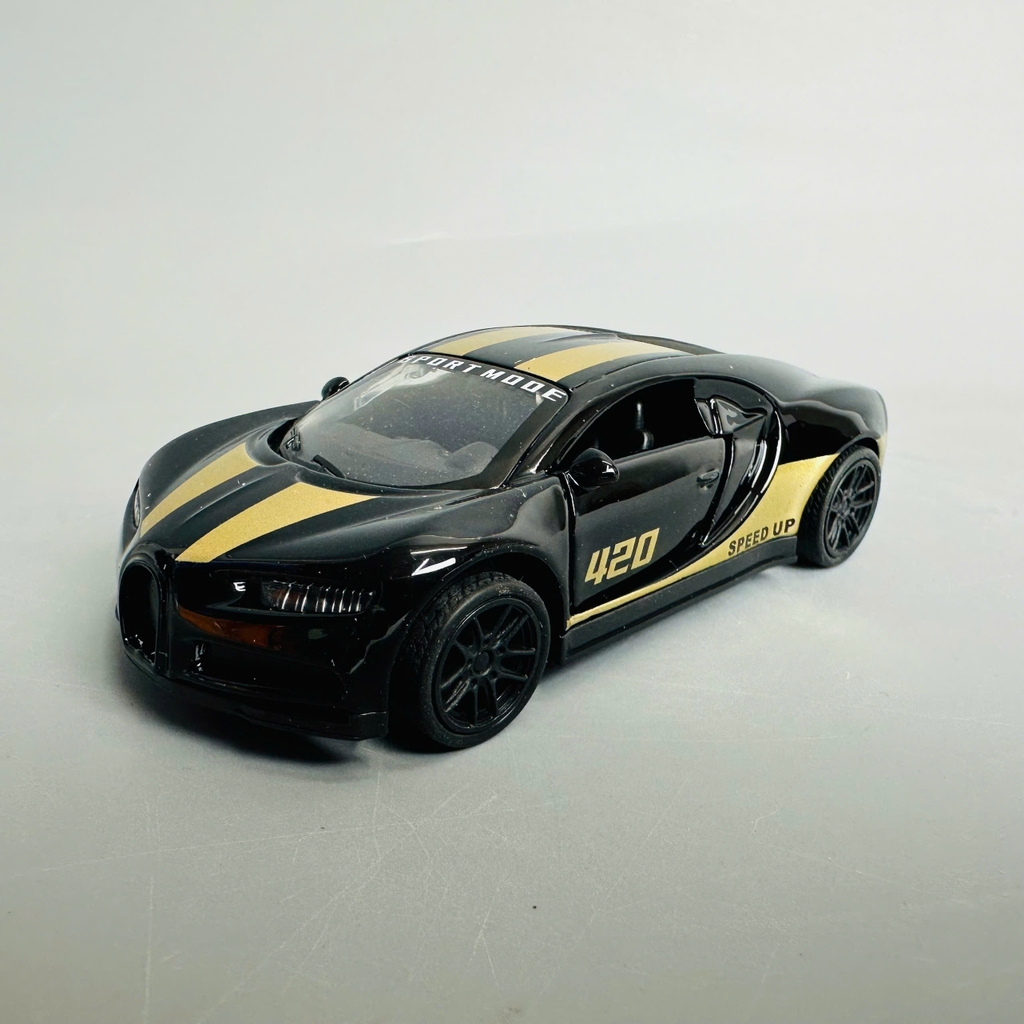 Mô Hình xe bugati đen sọc vàng tỉ lệ 1:43 Hợp kim có thể mở cửa - bánh sau chạy cót - Dài 10cm - cao 3cm - nặng 200gram - Figure Oto - FULL BOX : box màu - SKU : oto362 số 23