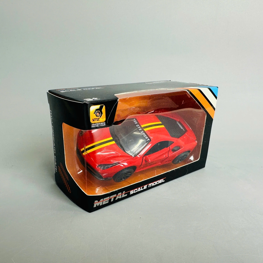Mô Hình xe Ferrari đỏ sọc vàng tỉ lệ 1:43 Hợp kim có thể mở cửa - bánh sau chạy cót - Dài 10cm - cao 3cm - nặng 200gram - Figure Oto - FULL BOX : box màu - SKU : oto358 số1