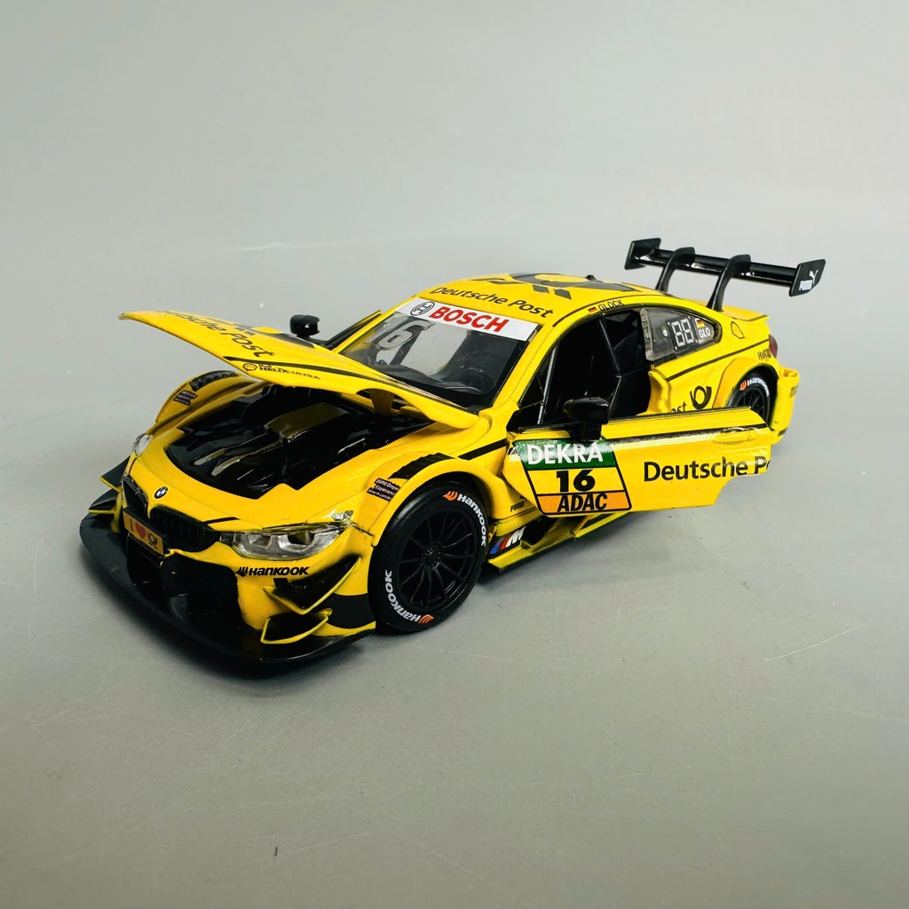 Mô Hình xe BMW đua vàng tỉ lệ 1:32 Hợp kim có thể mở cửa - bánh sau chạy cót - Dài 15cm - cao 3.5cm - nặng 500gram - Figure Oto - FULL BOX : box màu - SKU : oto387 - n3-k6-t1-s3