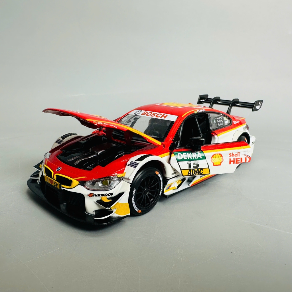 Mô Hình xe BMW đua đỏ trắng tỉ lệ 1:32 Hợp kim có thể mở cửa - bánh sau chạy cót - Dài 15cm - cao 3.5cm - nặng 500gram - Figure Oto - FULL BOX : box màu - SKU : oto386 -  n3-k6-t1-s2